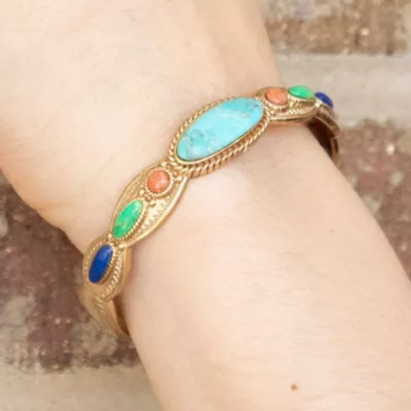 Concho Colorful Golden Cuff Bracelet