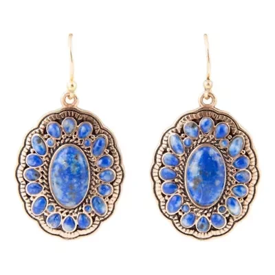 Concho Denim Blue Lapis Golden Drop Earrings