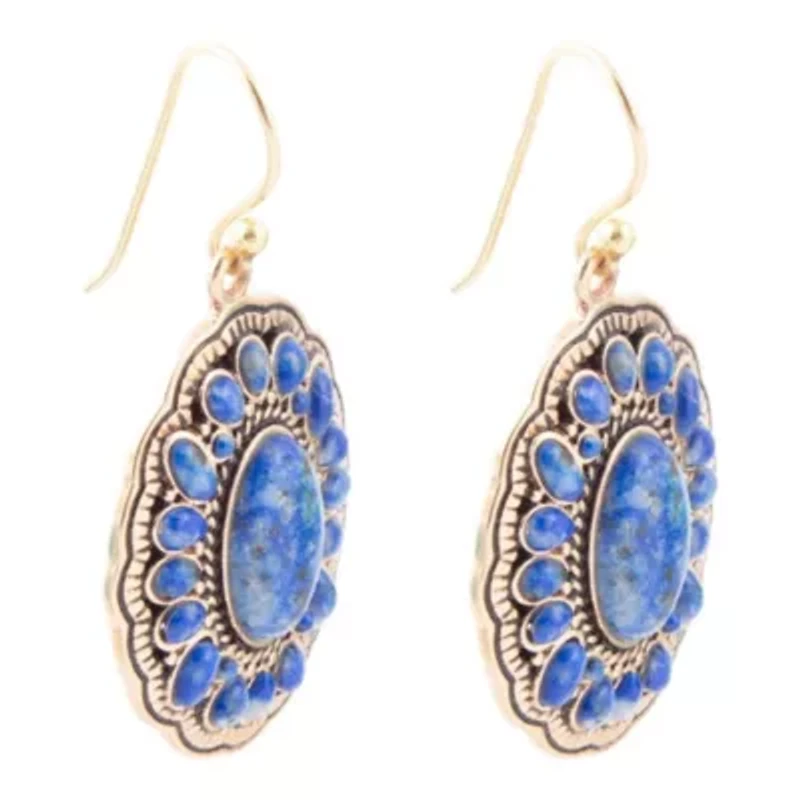Concho Denim Blue Lapis Golden Drop Earrings