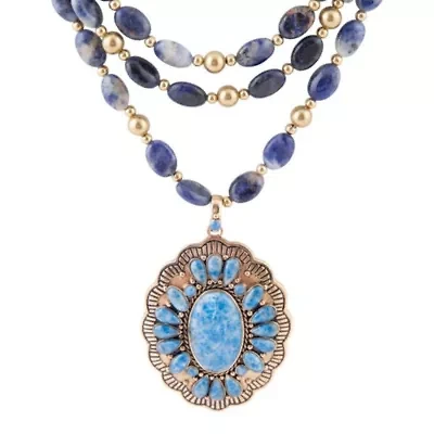 Concho Denim Blue Lapis Golden Statement Necklace