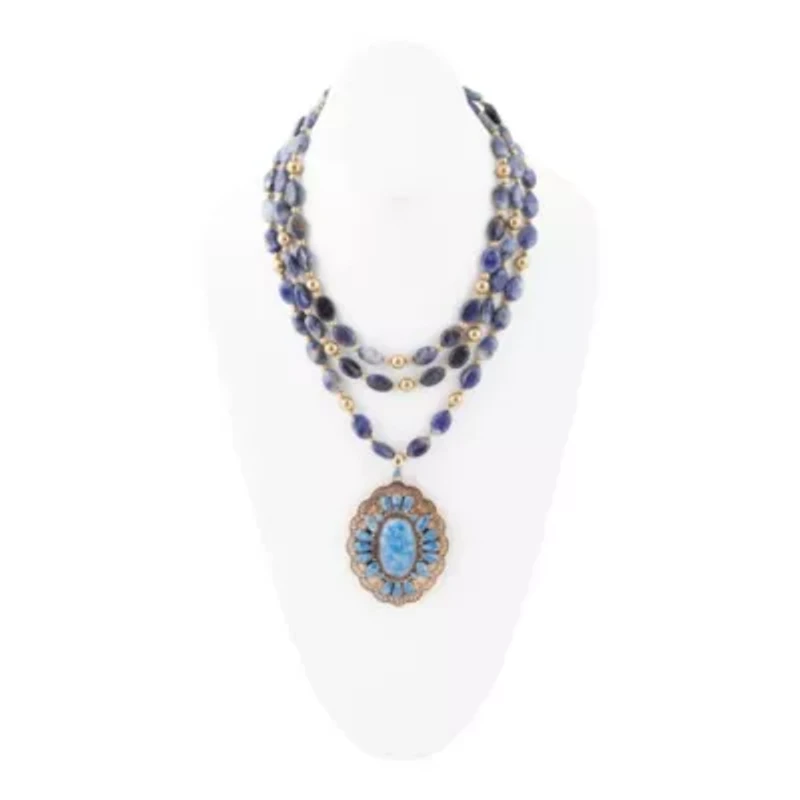 Concho Denim Blue Lapis Golden Statement Necklace