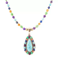 Concho Colorful Blue Turquoise Golden Pendant Necklace