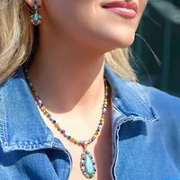 Concho Colorful Blue Turquoise Golden Pendant Necklace