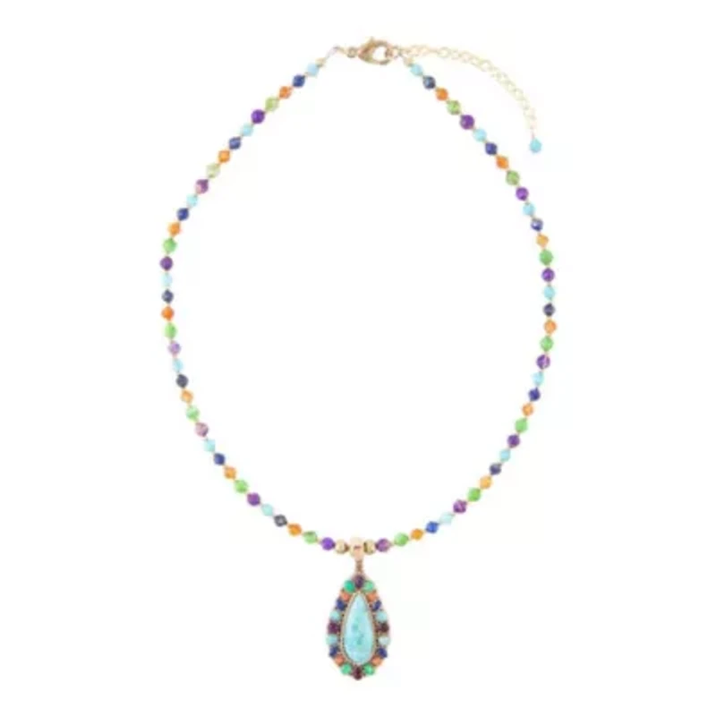 Concho Colorful Blue Turquoise Golden Pendant Necklace