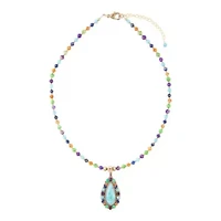 Concho Colorful Blue Turquoise Golden Pendant Necklace