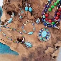Concho Colorful Blue Turquoise Golden Pendant Necklace