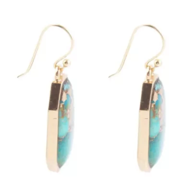 Dolce Teal Blue Turquoise Matrix Golden Drop Earrings