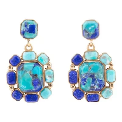 Duality Blue Lapis and Turquoise Golden Drop Earrings
