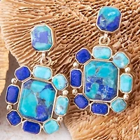 Duality Blue Lapis and Turquoise Golden Drop Earrings