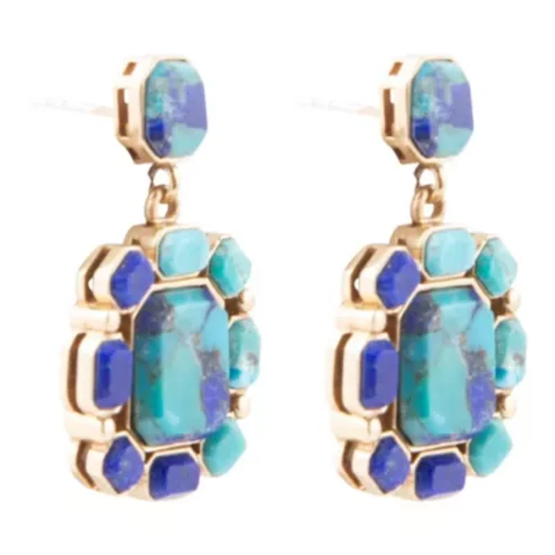Duality Blue Lapis and Turquoise Golden Drop Earrings