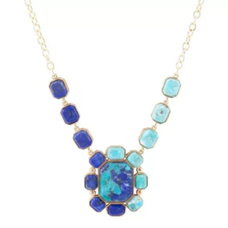 Duality Blue Lapis and Turquoise Golden Pendant Necklace