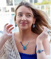 Duality Blue Lapis and Turquoise Golden Pendant Necklace