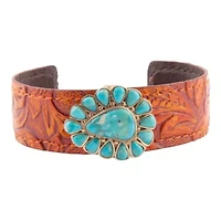Blue Turquoise Leather Golden Cuff Bracelet