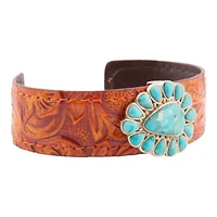 Blue Turquoise Leather Golden Cuff Bracelet