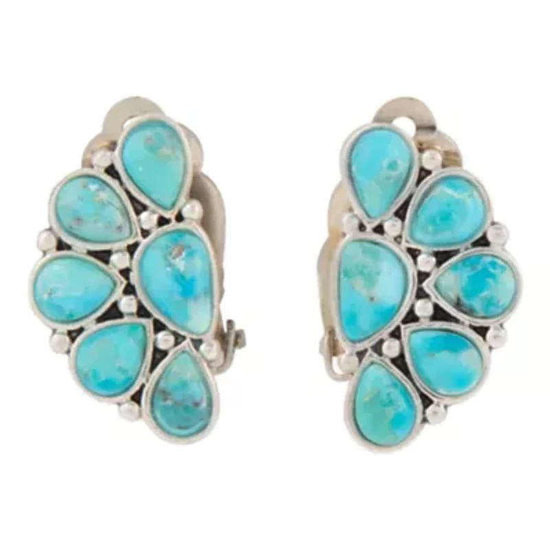 Durango Blue Turquoise Silver Clip Earrings