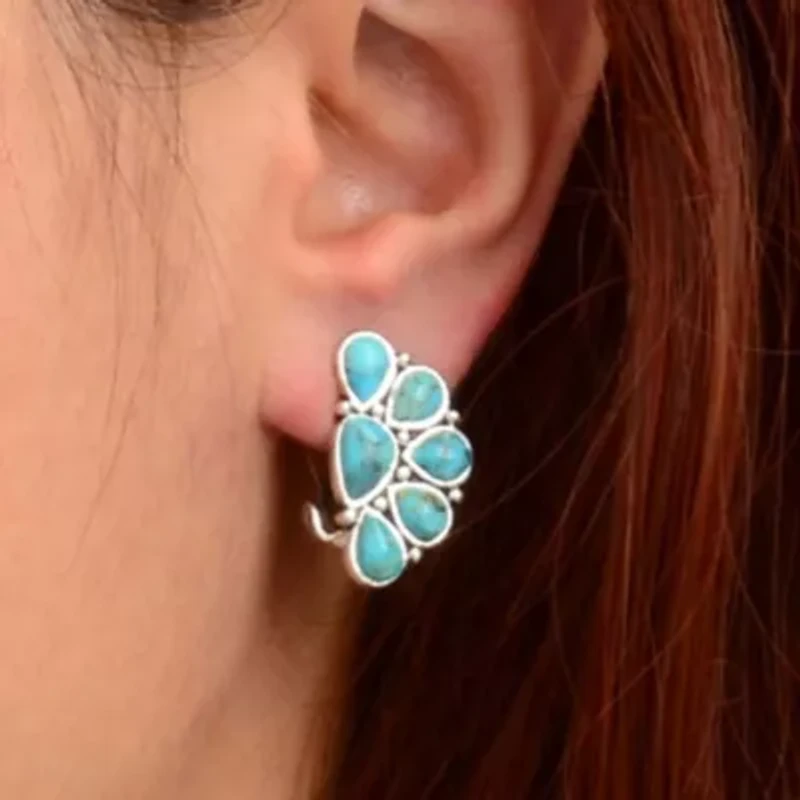 Durango Blue Turquoise Silver Clip Earrings