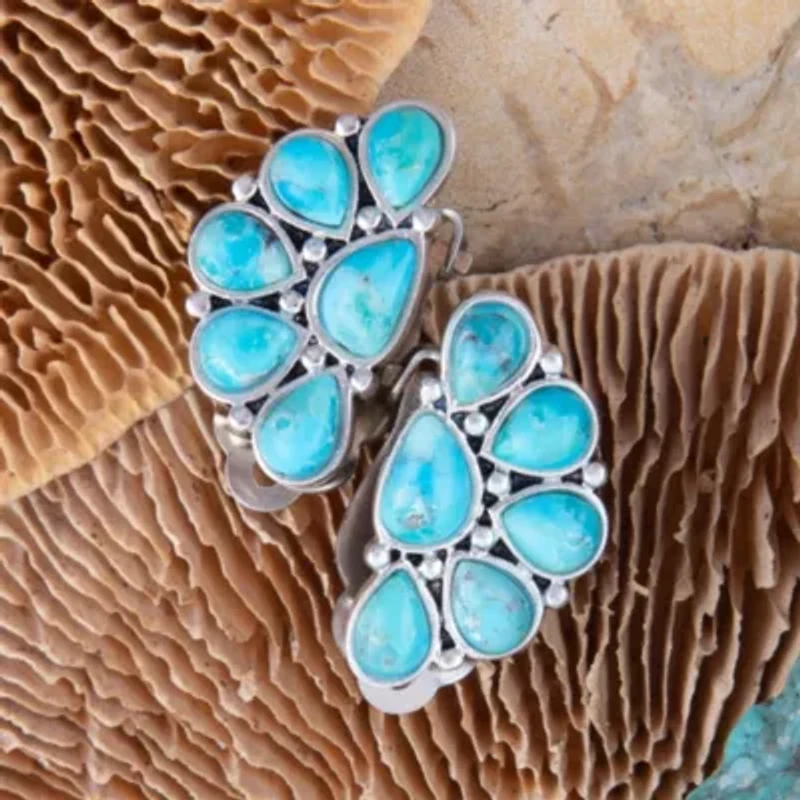 Durango Blue Turquoise Silver Clip Earrings
