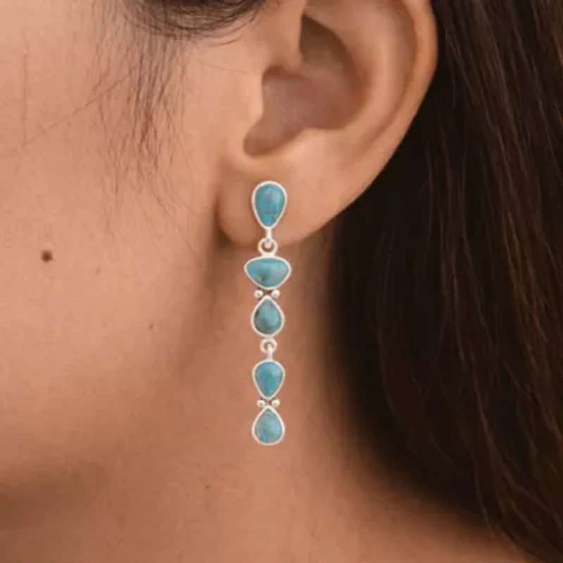 Durango Blue Turquoise and Silver Linear Post Earrings