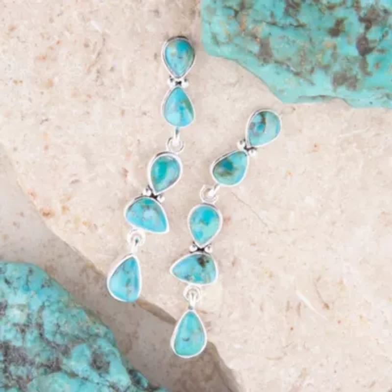 Durango Blue Turquoise and Silver Linear Post Earrings