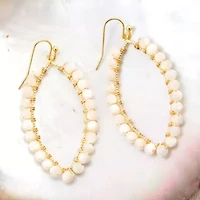 White Mother of Pearl Tear Drop Golden Loop Earrings