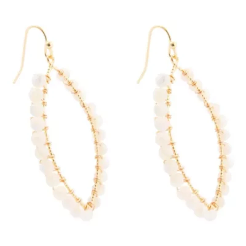 White Mother of Pearl Tear Drop Golden Loop Earrings