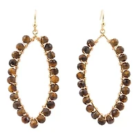Brown Tiger's Eye Tear Drop Golden Loop Earrings