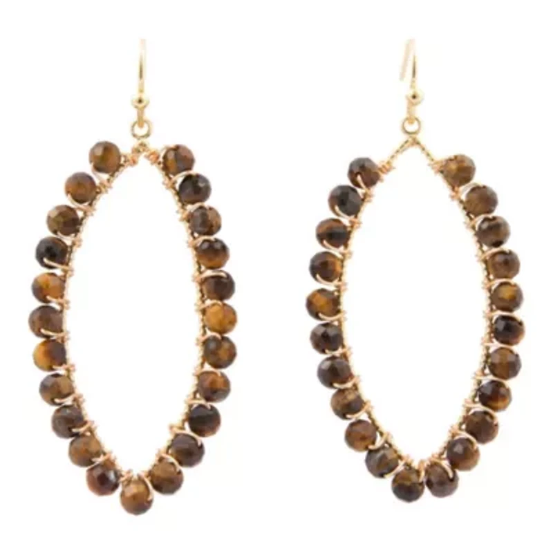 Brown Tiger's Eye Tear Drop Golden Loop Earrings