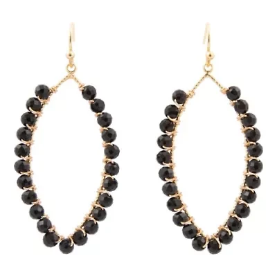 Black Onyx Tear Drop Golden Loop Earrings