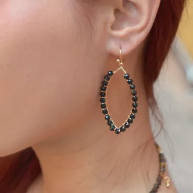 Black Onyx Tear Drop Golden Loop Earrings