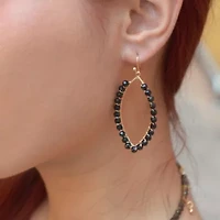 Black Onyx Tear Drop Golden Loop Earrings