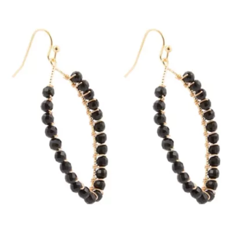 Black Onyx Tear Drop Golden Loop Earrings