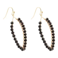 Black Onyx Tear Drop Golden Loop Earrings
