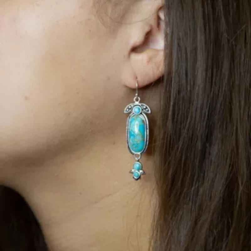 Emile Blue Turquoise Silver Dangle Earrings