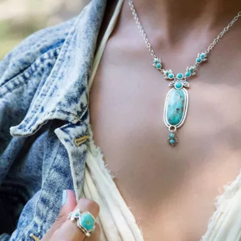 Emile Silver and Blue Turquoise Pendant Necklace