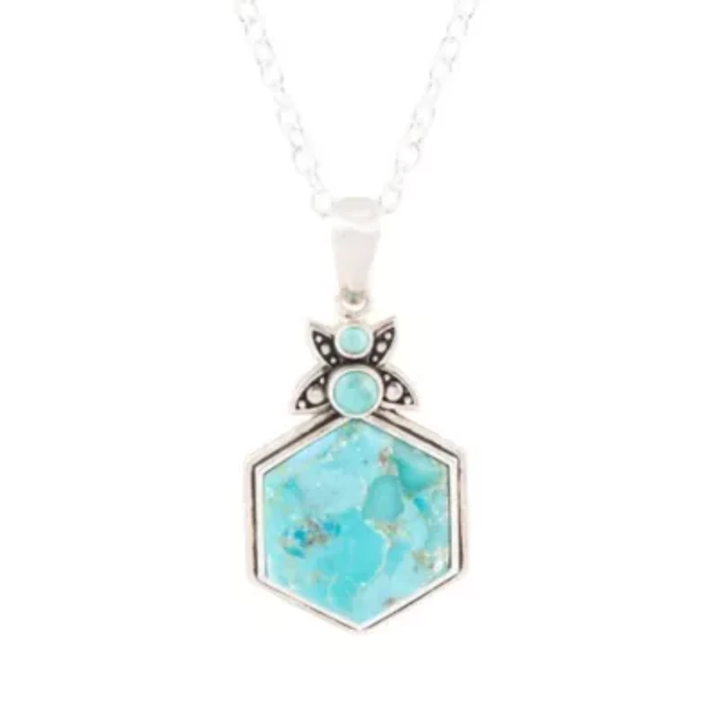 Barse Jewelry Blue Turquoise and Sterling Silver Hexagon Pendant Necklace
