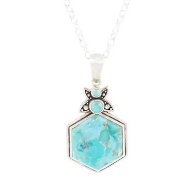 Barse Jewelry Blue Turquoise and Sterling Silver Hexagon Pendant Necklace