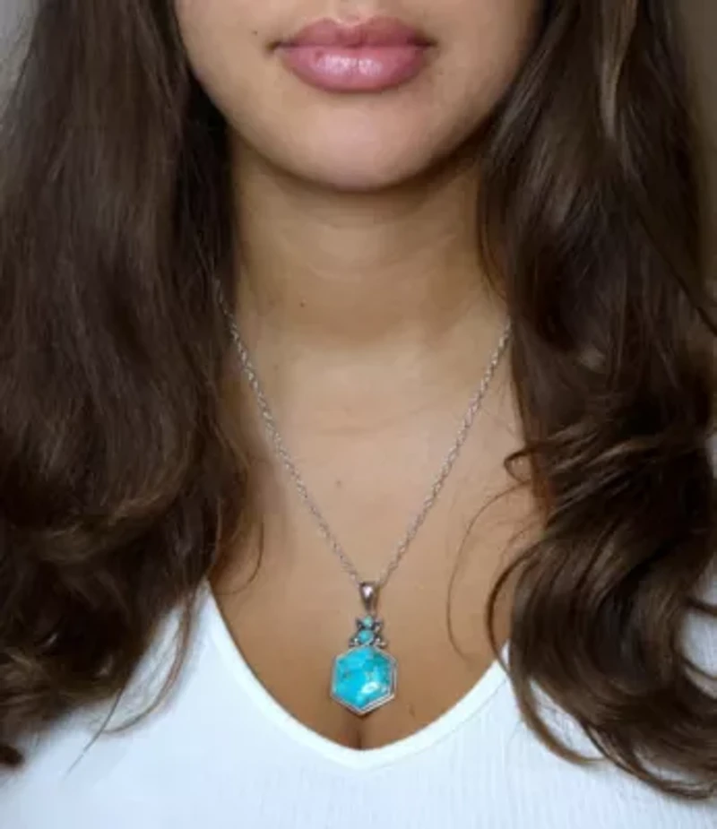 Barse Jewelry Blue Turquoise and Sterling Silver Hexagon Pendant Necklace