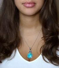 Barse Jewelry Blue Turquoise and Sterling Silver Hexagon Pendant Necklace