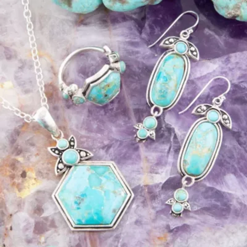 Barse Jewelry Blue Turquoise and Sterling Silver Hexagon Pendant Necklace