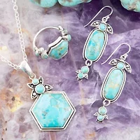 Barse Jewelry Blue Turquoise and Sterling Silver Hexagon Pendant Necklace
