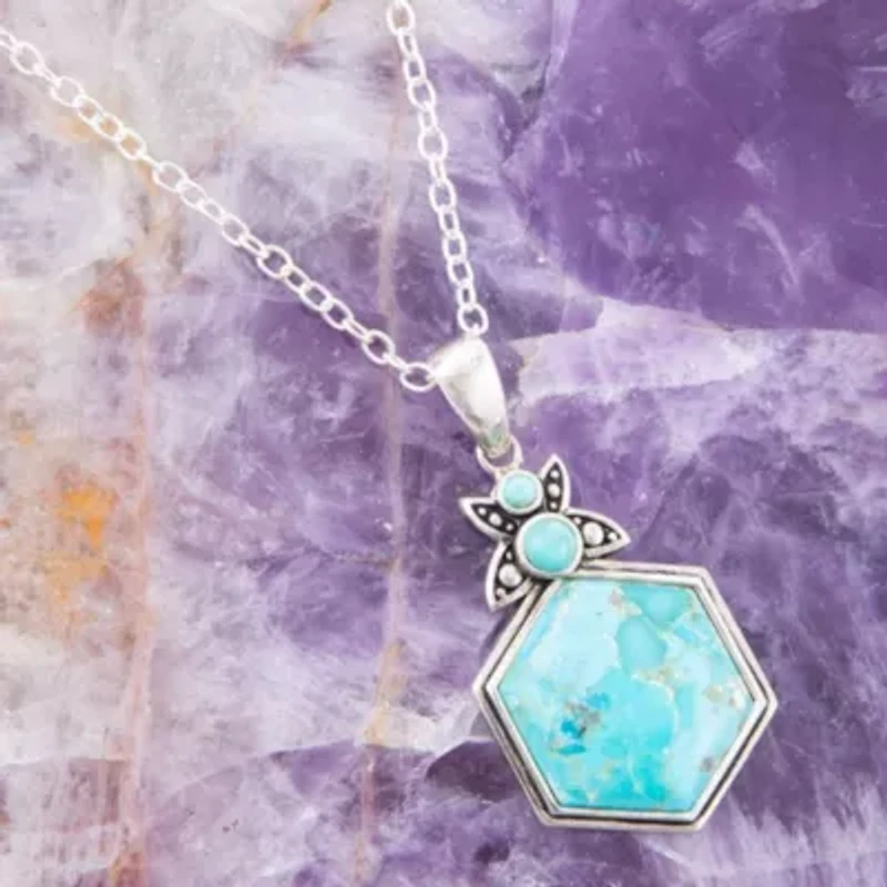 Barse Jewelry Blue Turquoise and Sterling Silver Hexagon Pendant Necklace