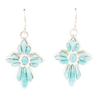 Blue Turquoise Cross Silver Drop Earrings