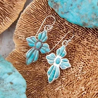 Blue Turquoise Cross Silver Drop Earrings