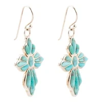 Blue Turquoise Cross Silver Drop Earrings