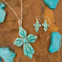 Blue Turquoise Cross Silver Drop Earrings