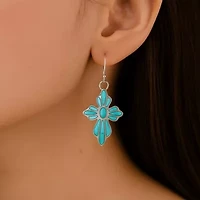 Blue Turquoise Cross Sterling Silver Drop Earrings