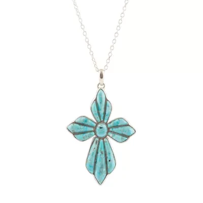 Blue Turquoise Cross Pendant Silver Necklace