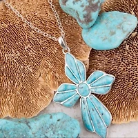 Blue Turquoise Cross Pendant Silver Necklace