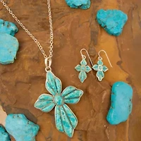 Blue Turquoise Cross Pendant Silver Necklace