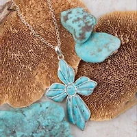 Blue Turquoise Cross Pendant Sterling Silver Necklace